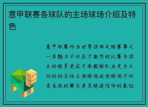 意甲联赛各球队的主场球场介绍及特色